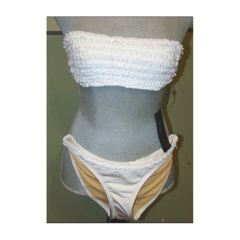 NEW BCBG Max Azria M Ruffle Bikini Bandeau Top & Bottom White #110108